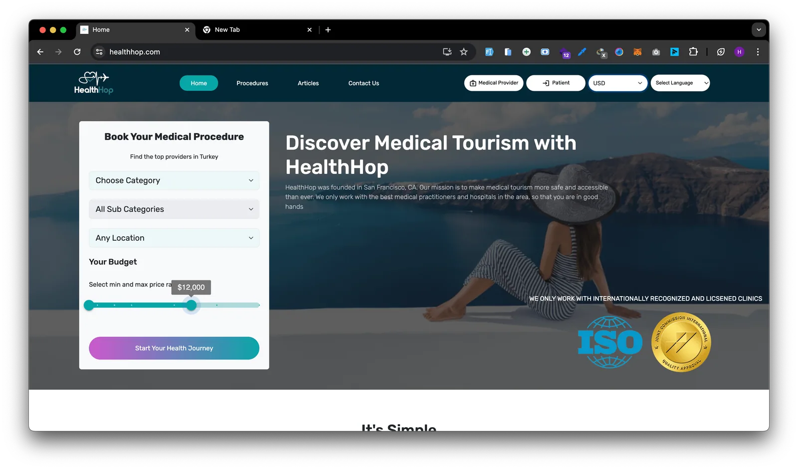 Healthhop medical tourism landing page